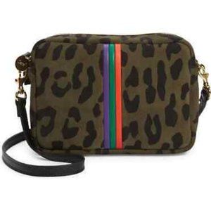 CLARE V Midi Sac Pablo Cat Suede Stripe Crossbody Bag Army Green NWT